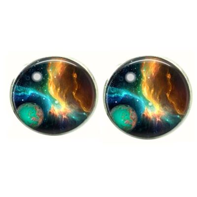 Space And Planets Cufflinks - Navy.Green.Yellow