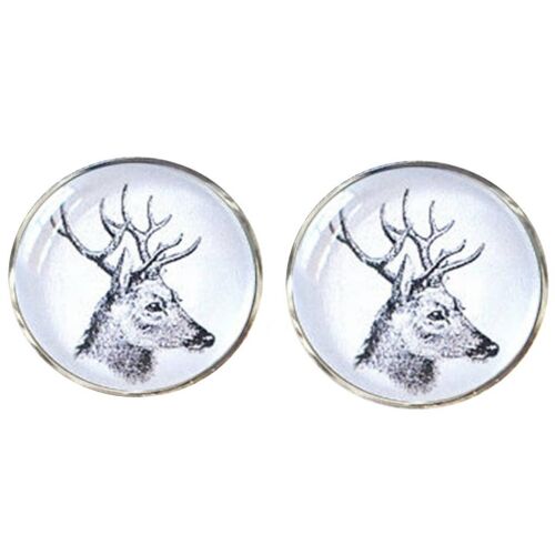 Stags Head Side View Cufflinks - White and Black