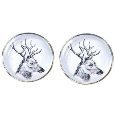 Stags Head Side View Cufflinks - White and Black