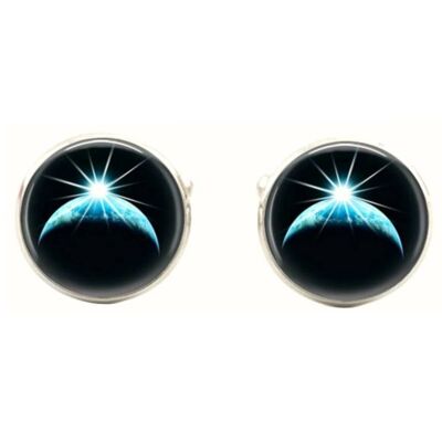 Sun Rising Over Earth Cufflinks - Black.Blue.White