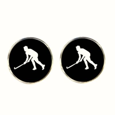 Boutons de manchette de joueur de hockey - Noir.Blanc