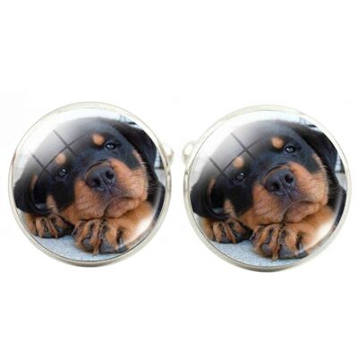 Boutons de manchette pour chien Rottweiler - Marron.Noir