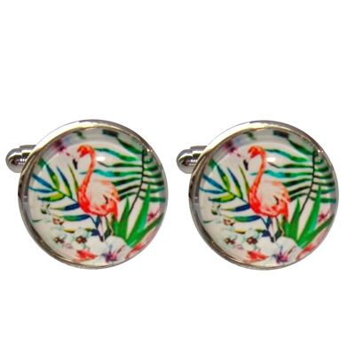 Flamingo Cufflinks - Pink.Green.White