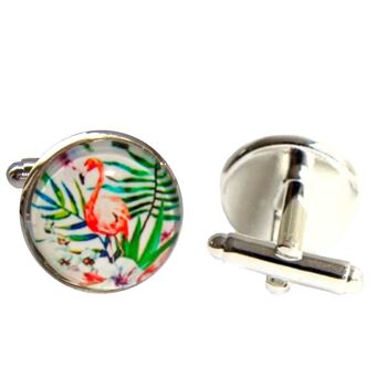 Boutons de manchette Flamingo - Rose.Vert.Blanc 2