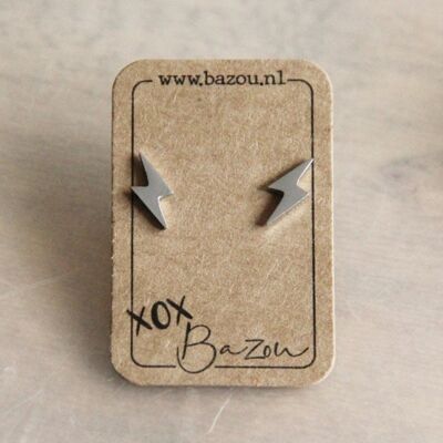 Stainless steel ear studs lightning - silver color