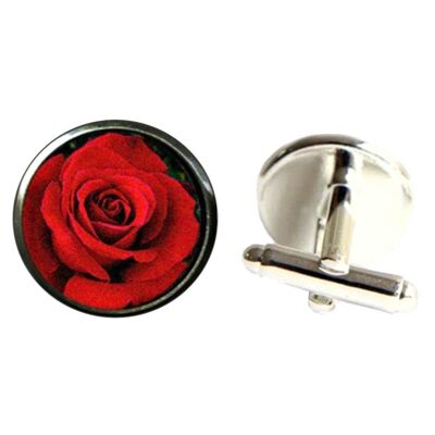 Boutons de Manchette Fleur Rose - Rouge