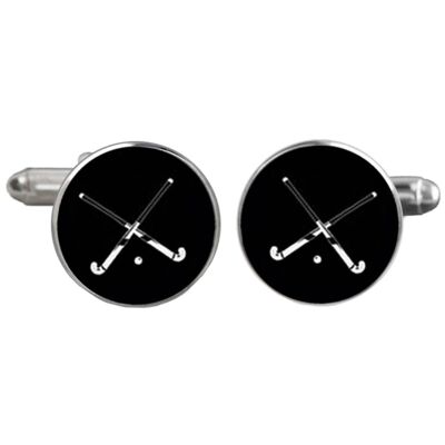 Crossed Hockey Sticks Cufflinks - Black.White