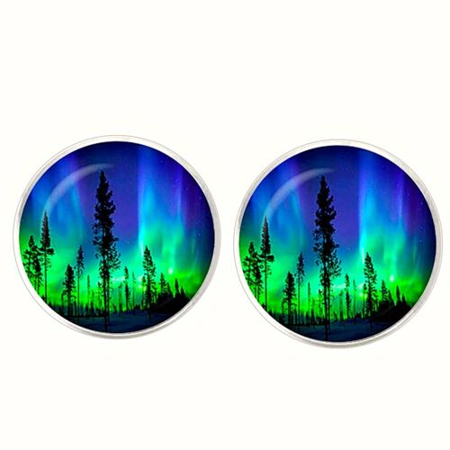 Northern Lights and Pine Trees Cufflinks - Blue and Green
