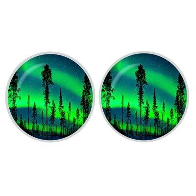 Northern Lights and Pine Trees Cufflinks - Green and Blue