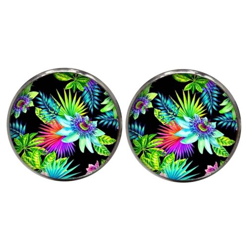 Tropical Plants Cufflinks - Black, Green and Blue