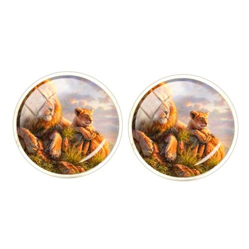 Lion Family Cufflinks - Beige, Green and Blue