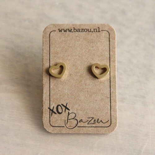 Stainless steel ear studs open heart - gold color