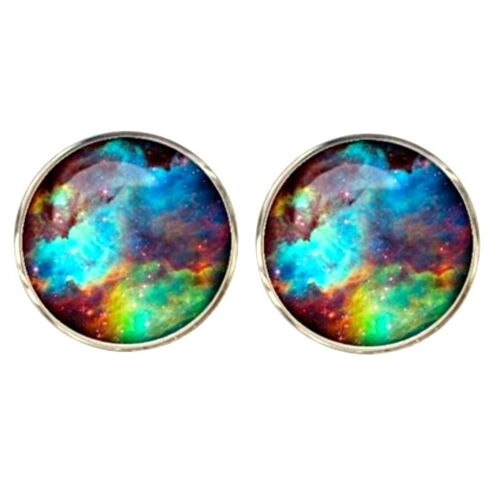 Nebula and Galaxy Cufflinks -Blue, Green and Wine