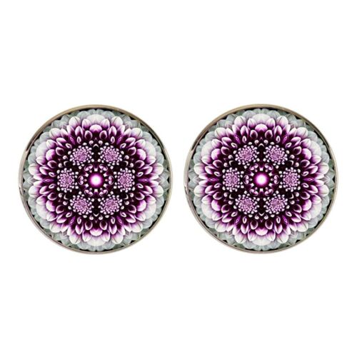 Mandala Flower Spray Cufflinks - Purple and White