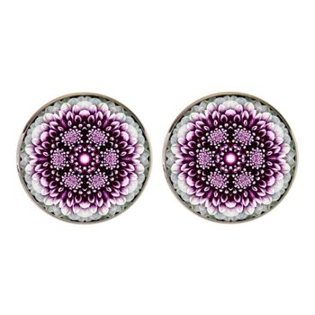 Boutons de Manchette Mandala Flower Spray - Violet et Blanc 1