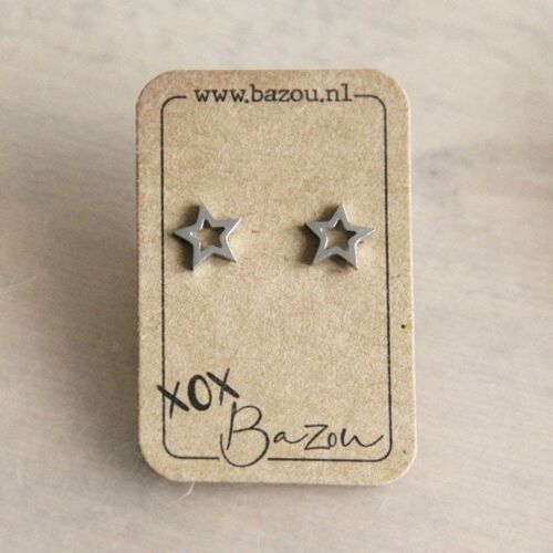 Stainless steel ear studs open star - silver color