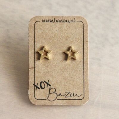 Stainless steel ear studs open star - goldcolor