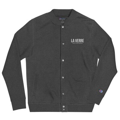 Embroidered Champion Bomber Jacket - White Logo - Charcoal Heather