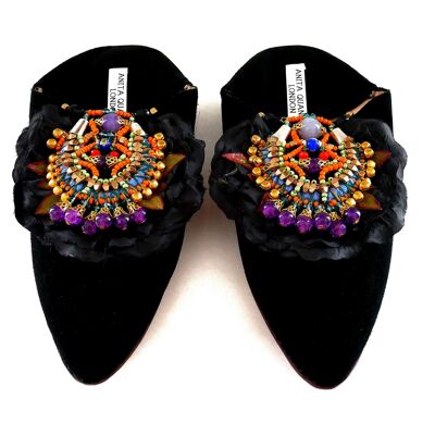 Yazmin Embellished Silk Petals Suede Leather Mules