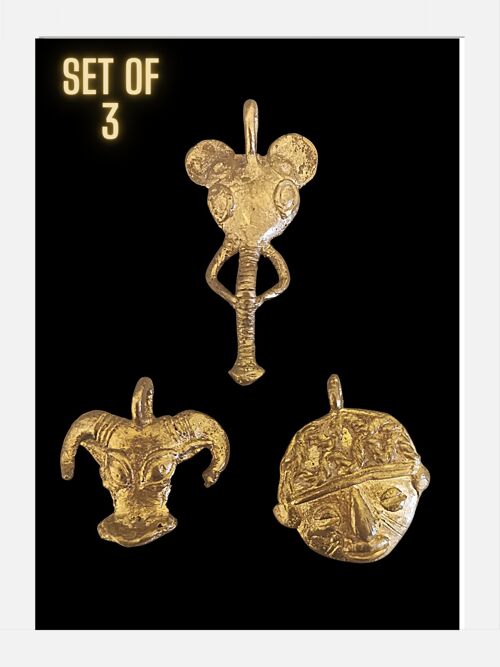Real African Ethnic Pendants, Elephant, Aries, Mask - SET OF 3 - A