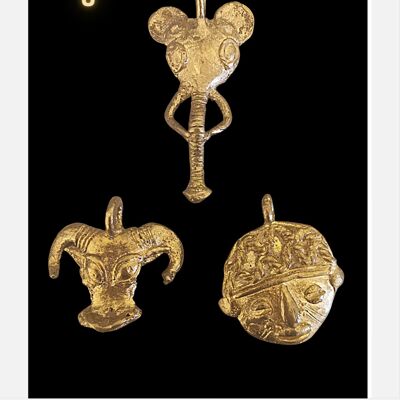 Real African Ethnic Pendants, Elephant, Aries, Mask - SET OF 3 - A