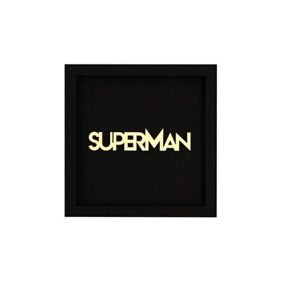 Superman - tarjeta ilustrada con letras de madera