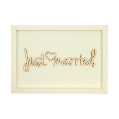 Recién casados - tarjeta con imagen de boda imán con letras de madera