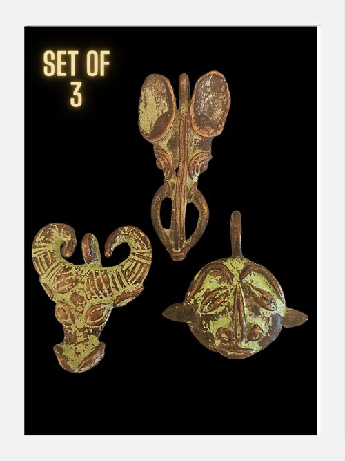 Tribal Real African Pendants, Elephant, Aries, Mask -  SET of 3 - B