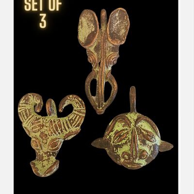 Tribal Real African Pendants, Elephant, Aries, Mask -  SET of 3 - B