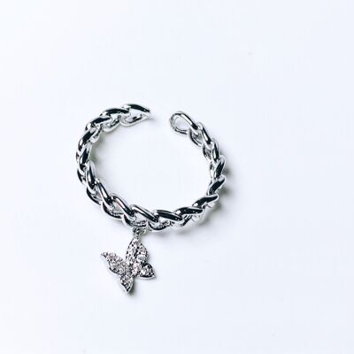 Butterfly Drop Ring Silver (Adjustable)