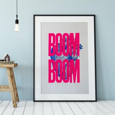 Boom Boom Poster serigrafato e firmato rosa neon 50 x 70 cm