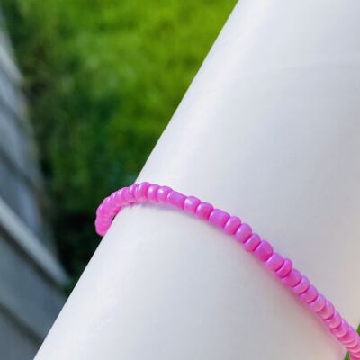 Beaded Anklet Metallic Pink