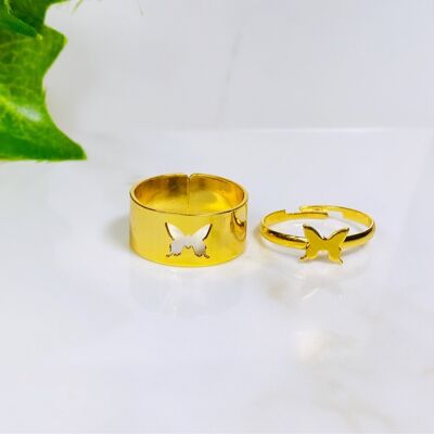 Butterfly Love Ring set (Adjustable) - Gold