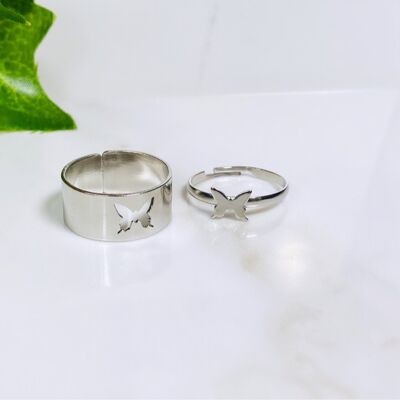 Butterfly Love Ring set (Adjustable) - Silver