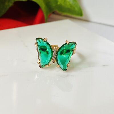 Glass Butterfly Ring (ADJUSTABLE) - Green