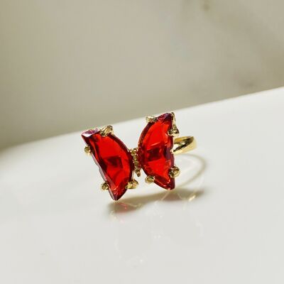 Glass Butterfly Ring (ADJUSTABLE) - Red