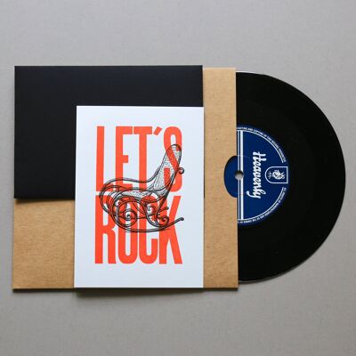 Carte let's rock rouge en letterpress