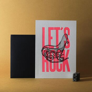 Carte let's rock rose en letterpress 2