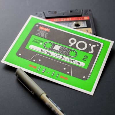 Carte letterpress Cassette K7 Mixtape Lo fi 90's