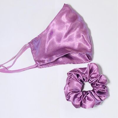 Satin Face mask with scrunchie Purple