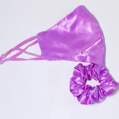 Satin Face mask with scrunchie Orchid