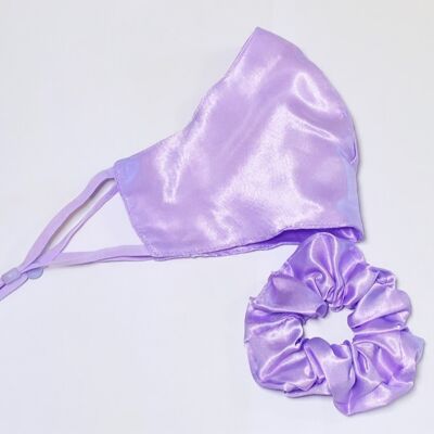 Satin Face mask with scrunchie Lilac