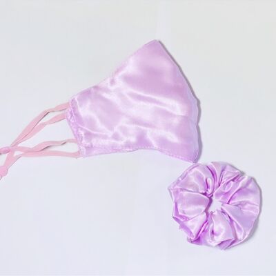 Satin Face mask with scrunchie Lavender