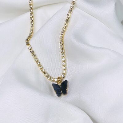 Rhinestone butterfly necklace ( small rhinestones ) - Black