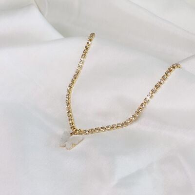 Rhinestone butterfly necklace ( small rhinestones ) - White