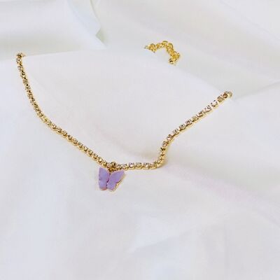 Rhinestone butterfly necklace ( small rhinestones ) - Purple