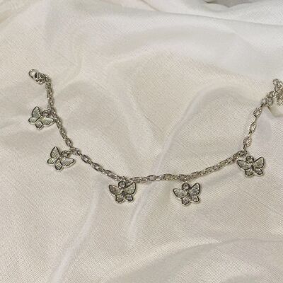 Silver Quintet Butterfly Anklet