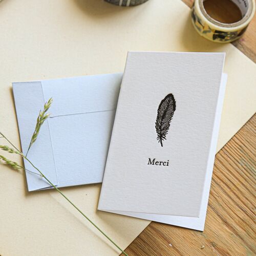 Mini carte double plume, Merci pour petites intentions avec enveloppe - Letterpress.