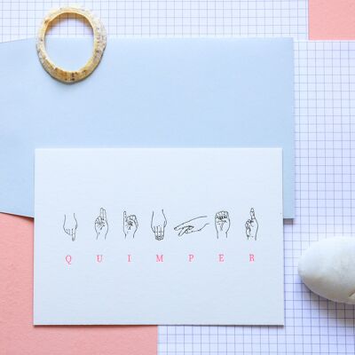 Quimper card - Dactylologie - Typo / Letterpress printing