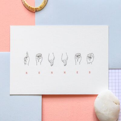 Rennes card - Dactylology - Typo / Letterpress printing